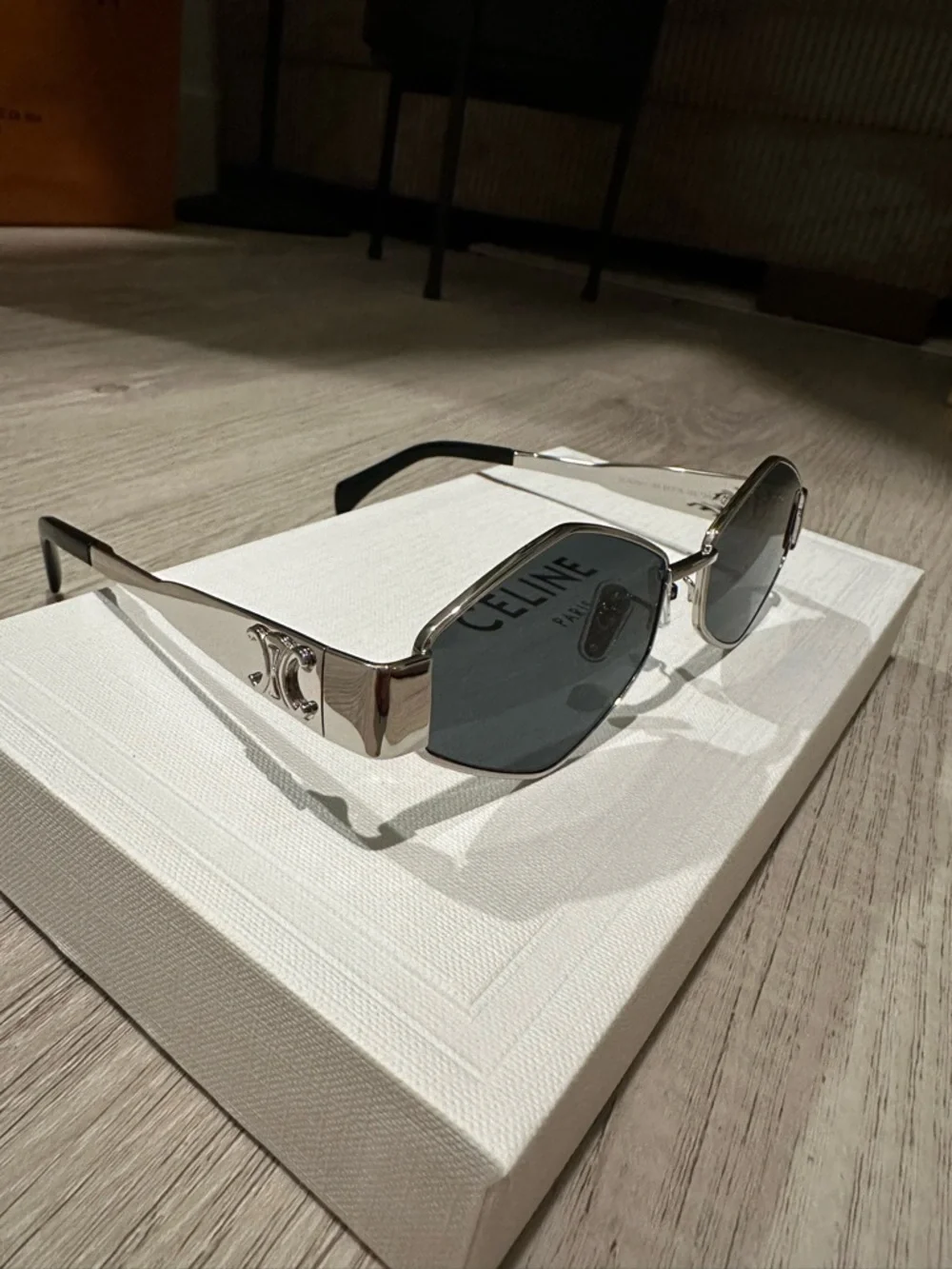 Celine Silver Frame Sunglasses with Dark Gray Lenses - Picture 3 of 10